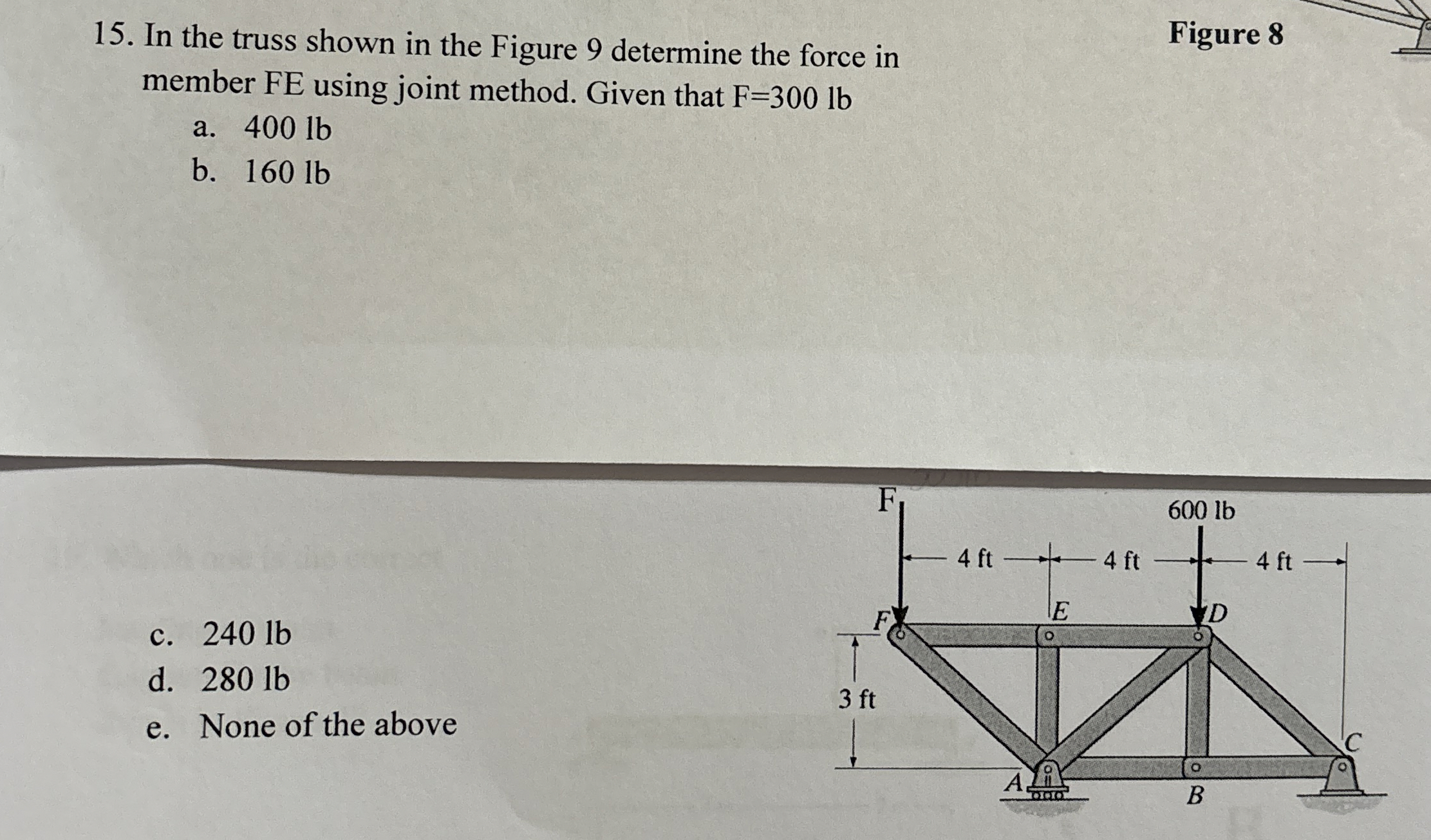In the truss shown in the Figure 9 determine the