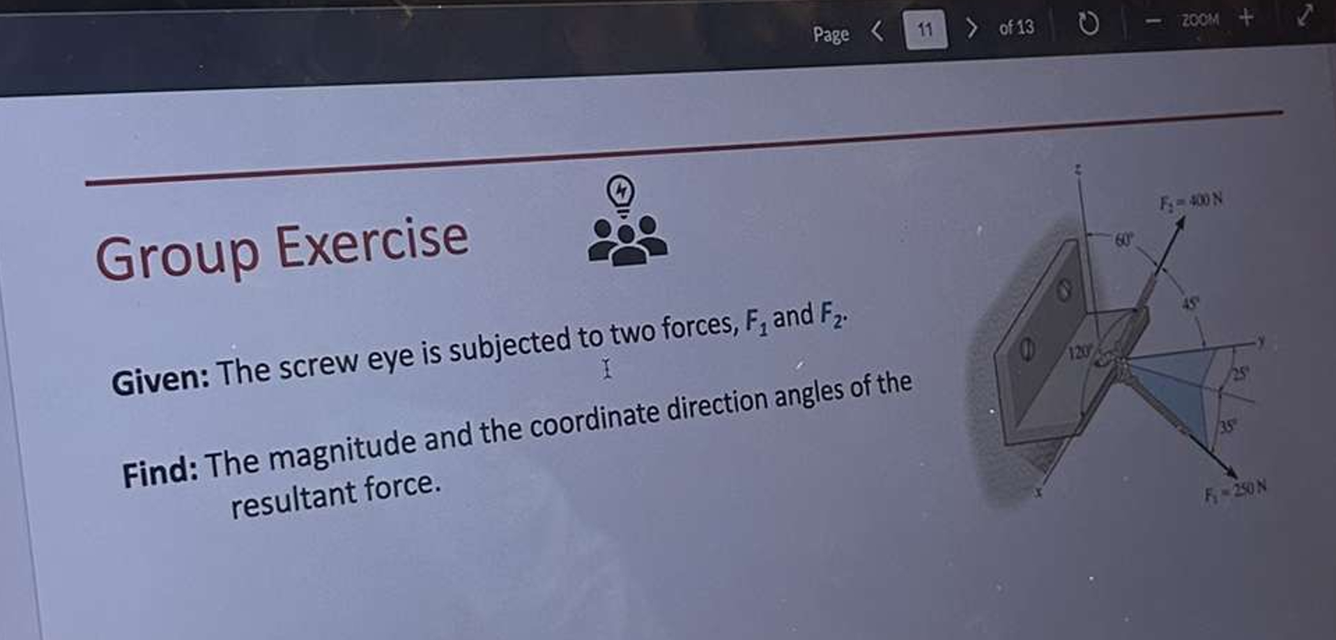 Group Exercise Given: The screw eye is subjected