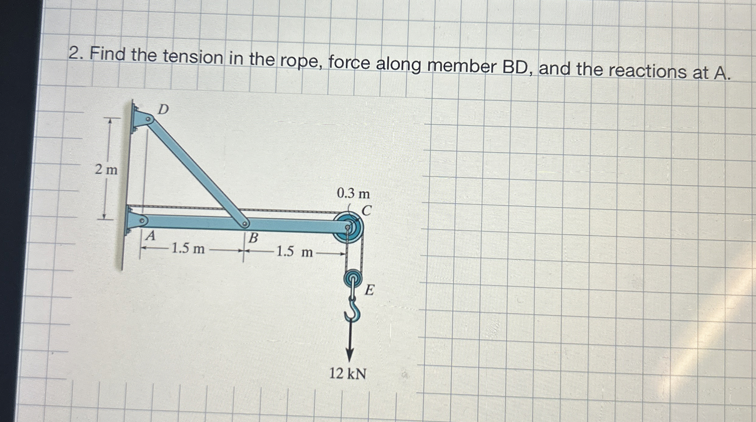 Find the tension in the rope, force along member