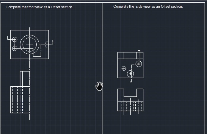 1 - Complete the front view as a Offet section .