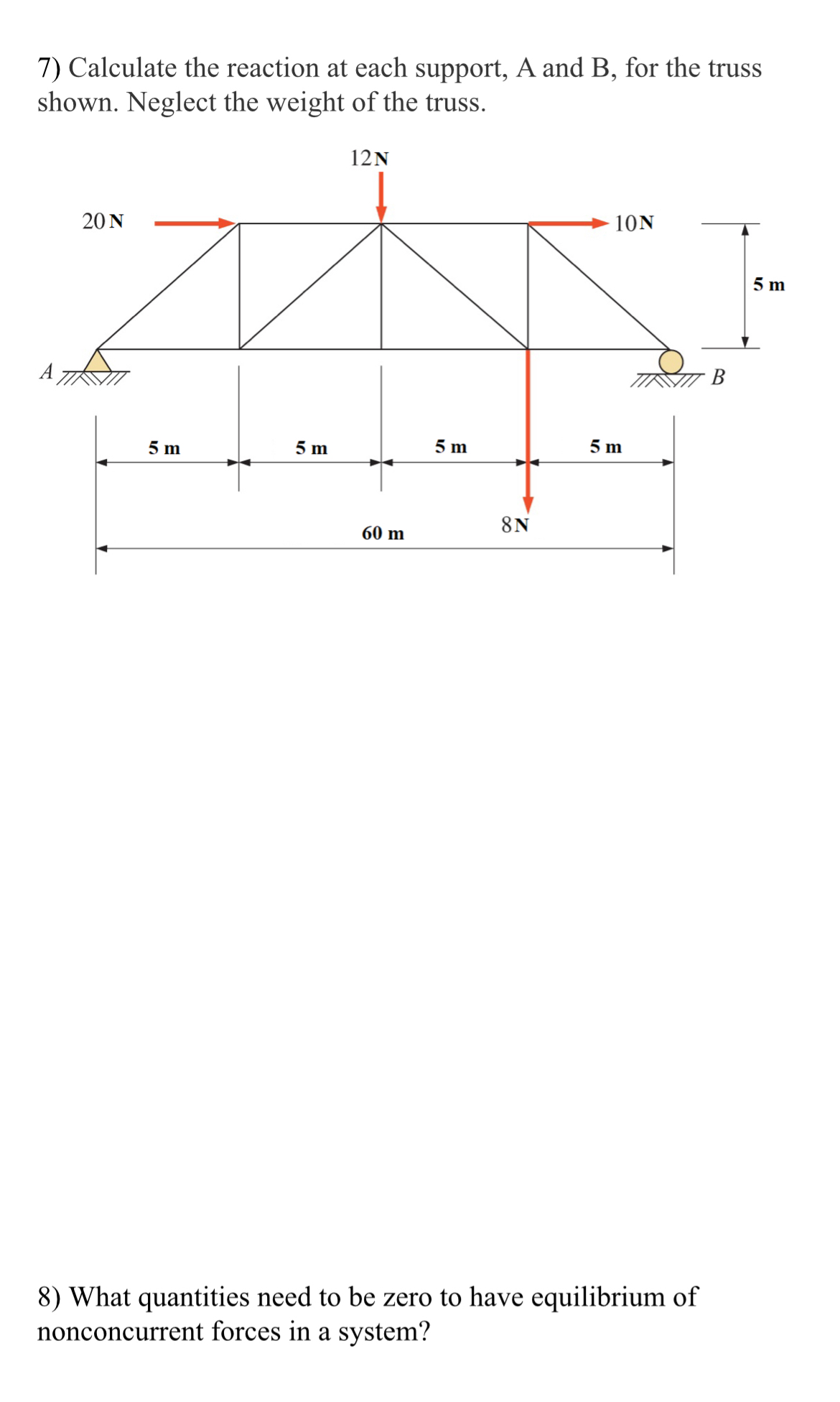 Calculate the reaction at each support, A and B ,