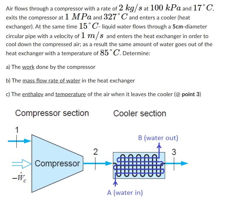 Air flows through a compressor with a rate of \ (