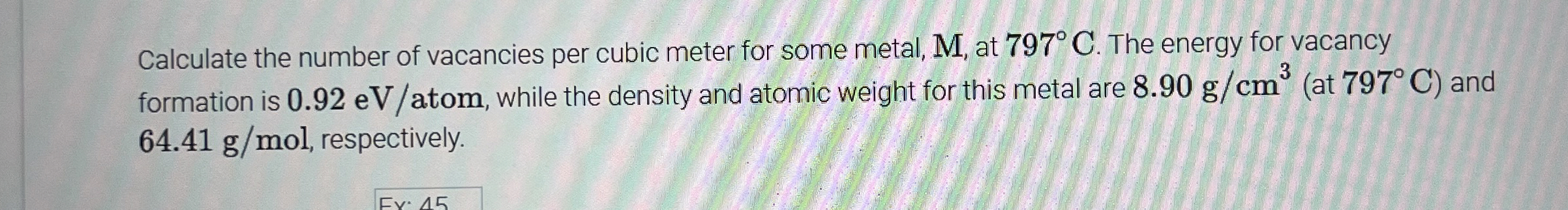 Calculate the number of vacancies per cubic meter