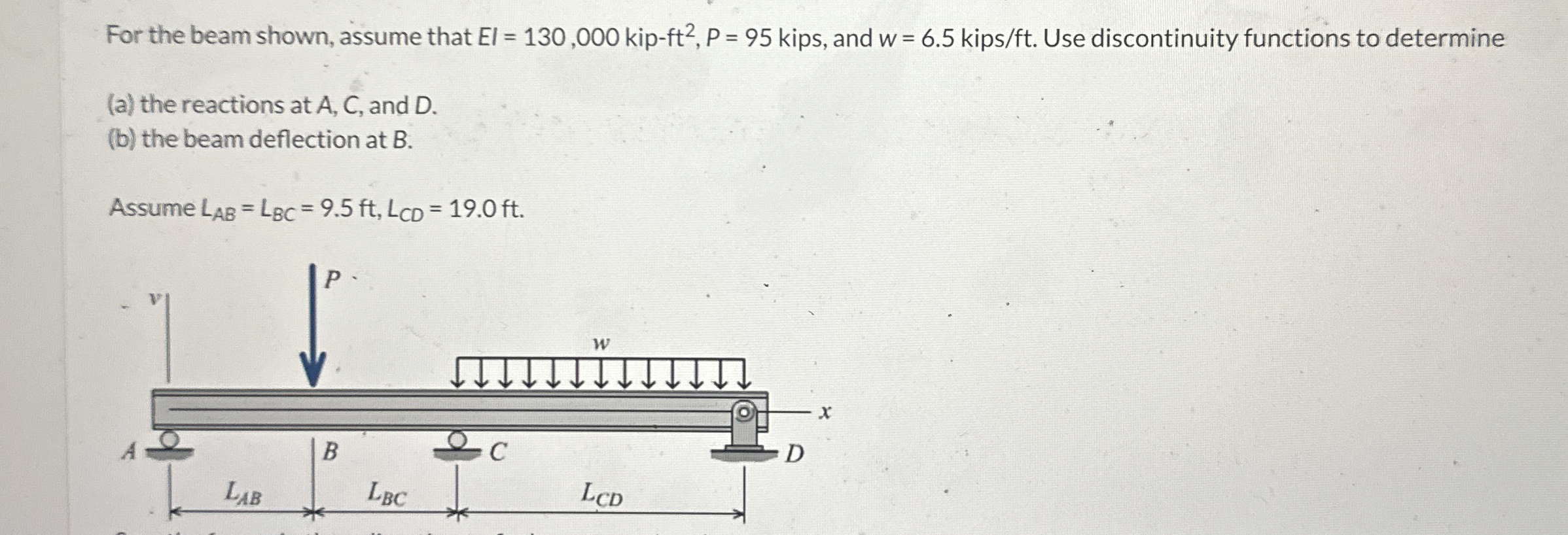 For the beam shown, assume that E I = 1 3 0 , 0 0