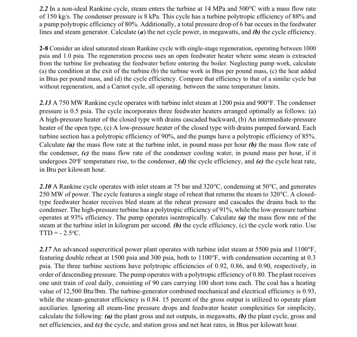 2 . 2 In a non - ideal Rankine cycle, steam