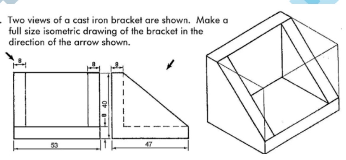 Two views of a cast iron bracket are shown. Make