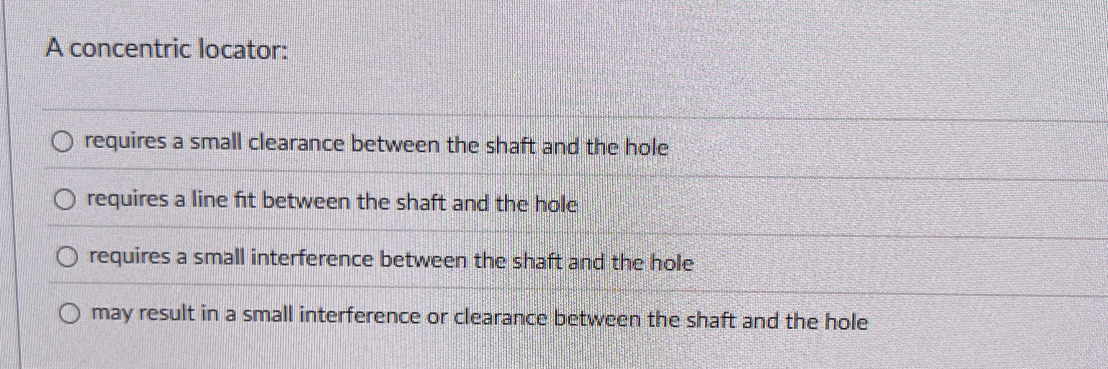 A concentric locator: requires a small clearance