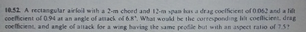 1 0 . 5 2 . A rectangular airfoit with a 2 - m