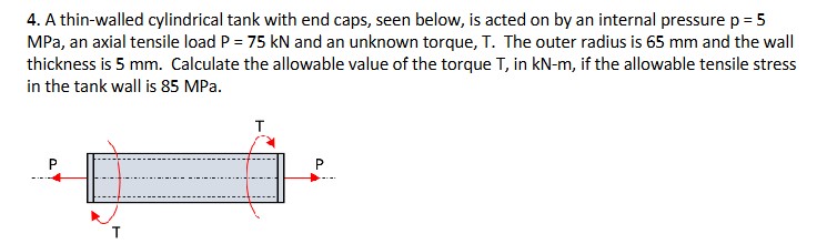 4 . A thin - walled cylindrical tank with end