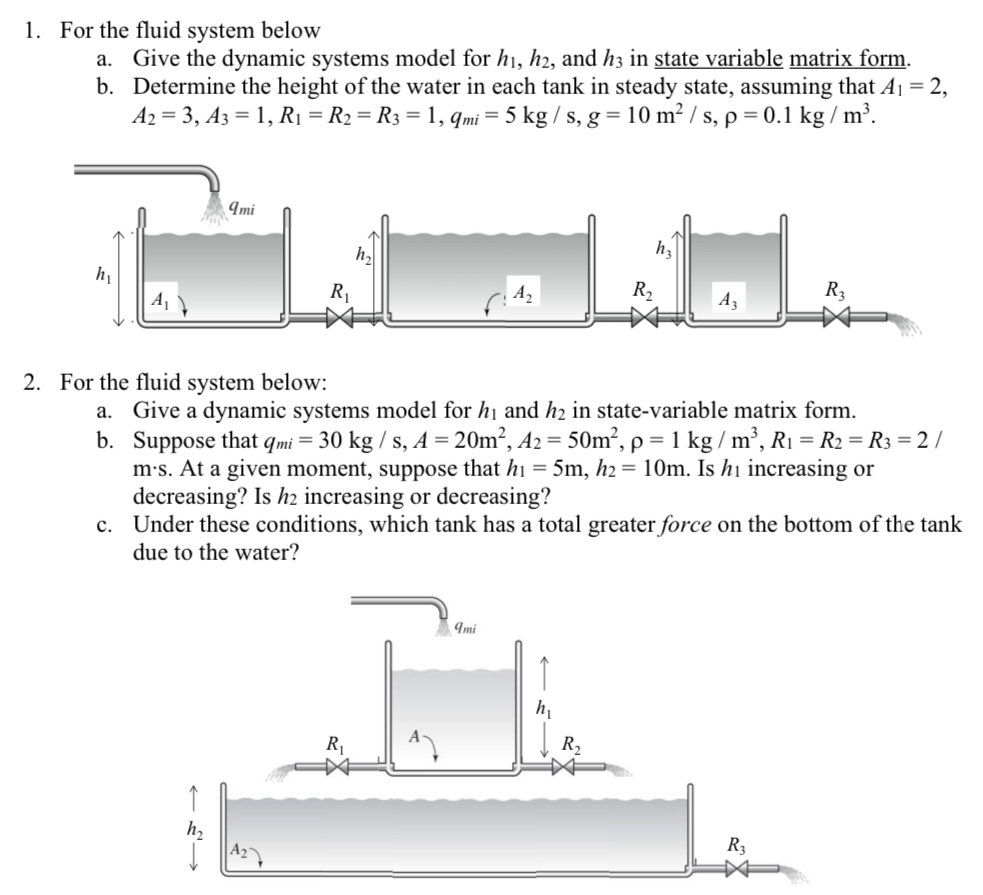 For the fluid system below a . Give the dynamic