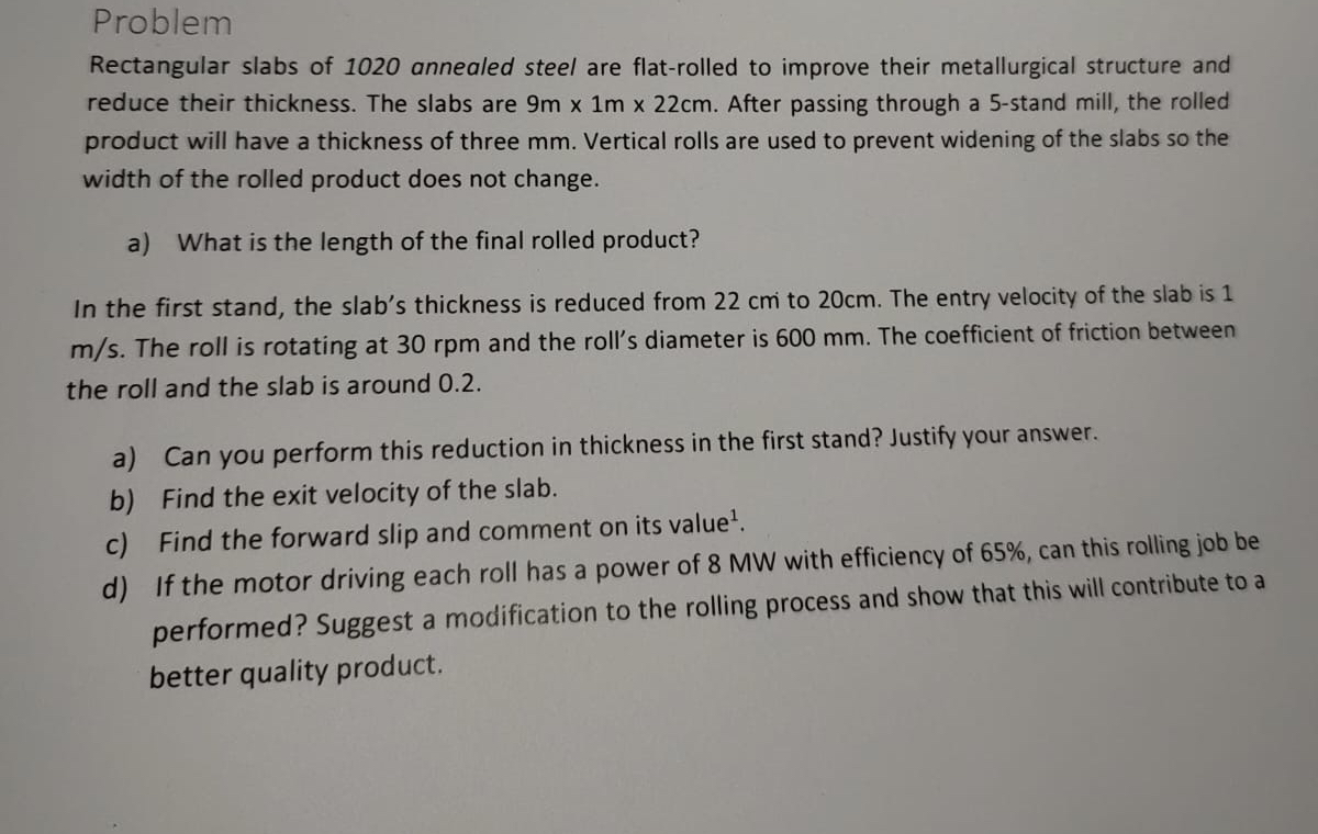 Problem Rectangular slabs of 1 0 2 0 annealed