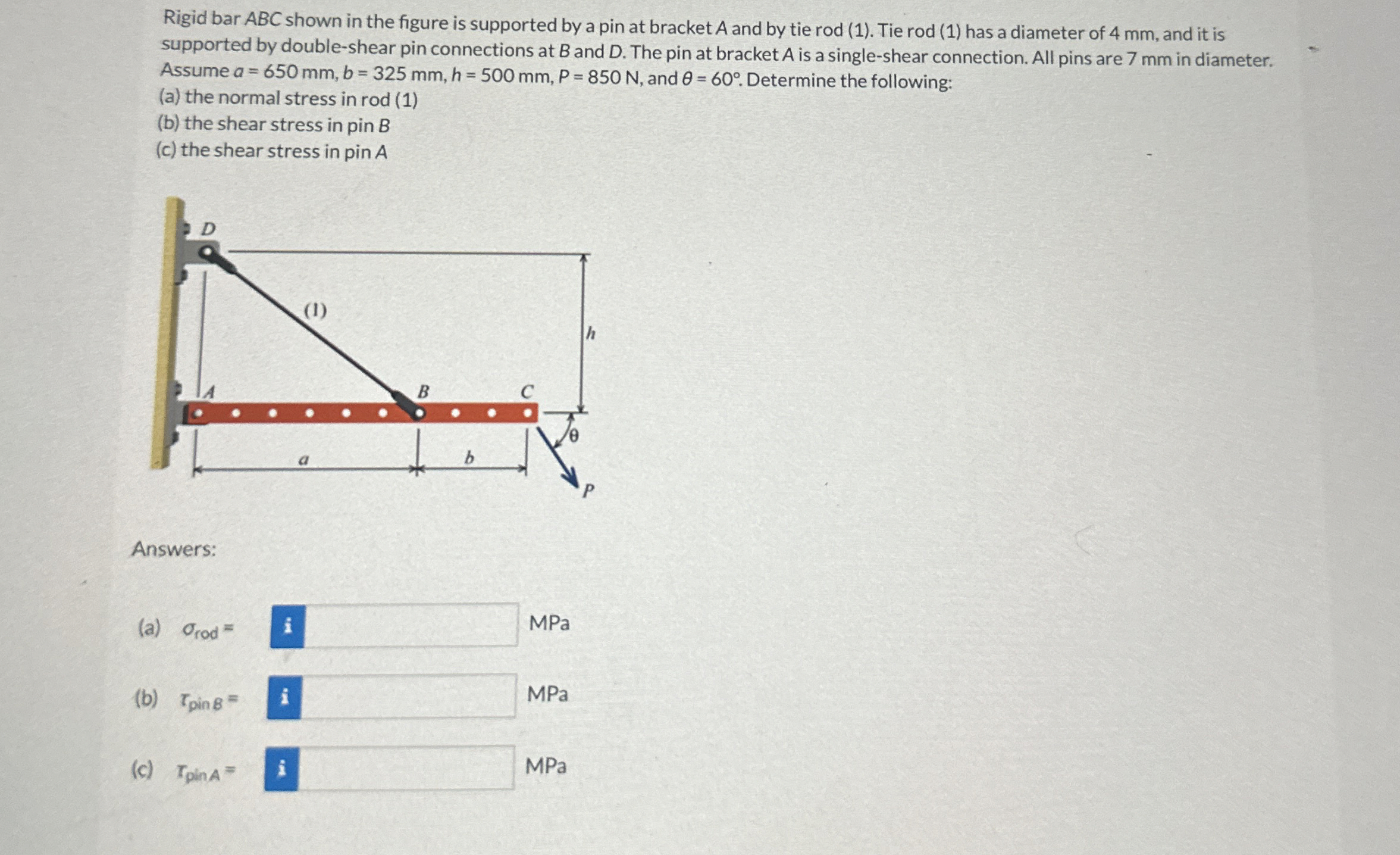 Rigid bar ABC shown in the figure is supported by