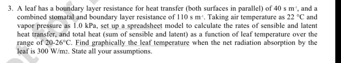 A leaf has a boundary layer resistance for heat