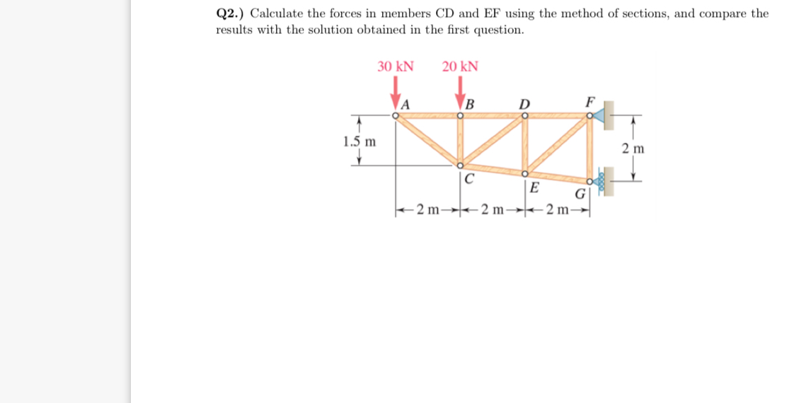 Q 2 . ) Calculate the forces in members CD and EF