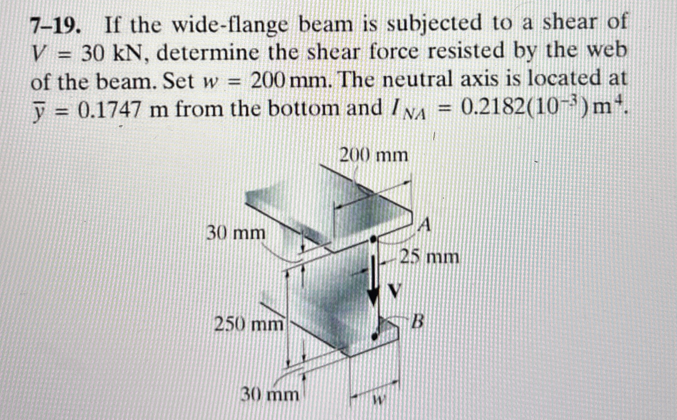 7 - 1 9 . If the wide - flange beam is subjected