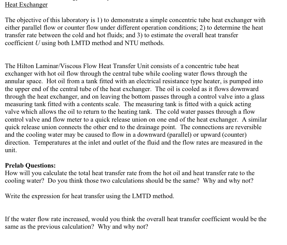 Hurry please: Heat Exchanger The objective of