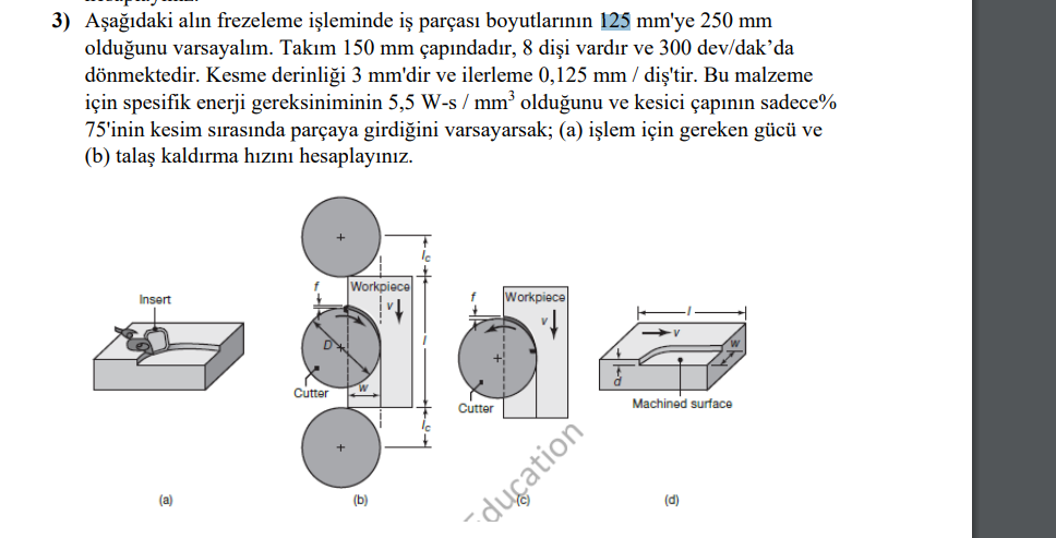3 ) A a daki al n frezeleme i leminde i par as