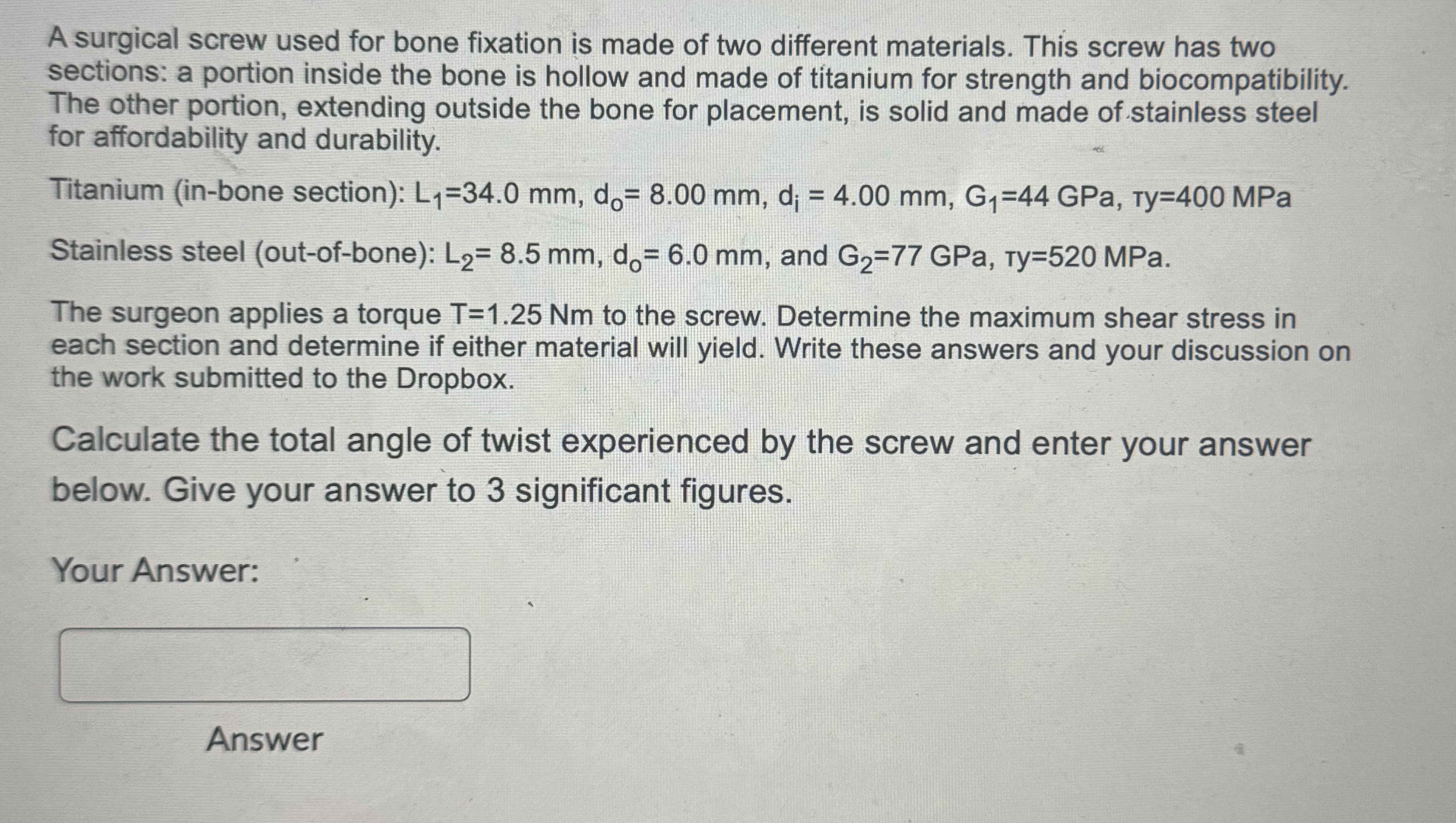 A surgical screw used for bone fixation is made