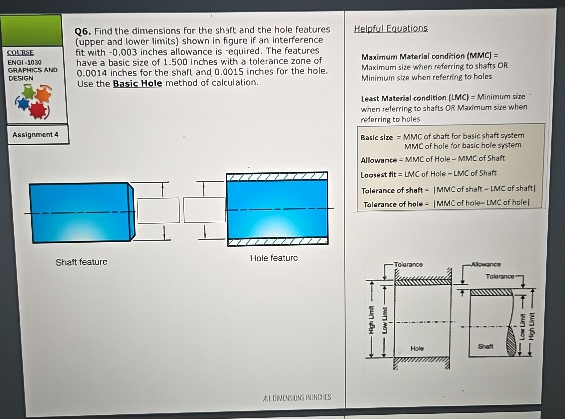 Q 6 . Find the dimensions for the shaft and the