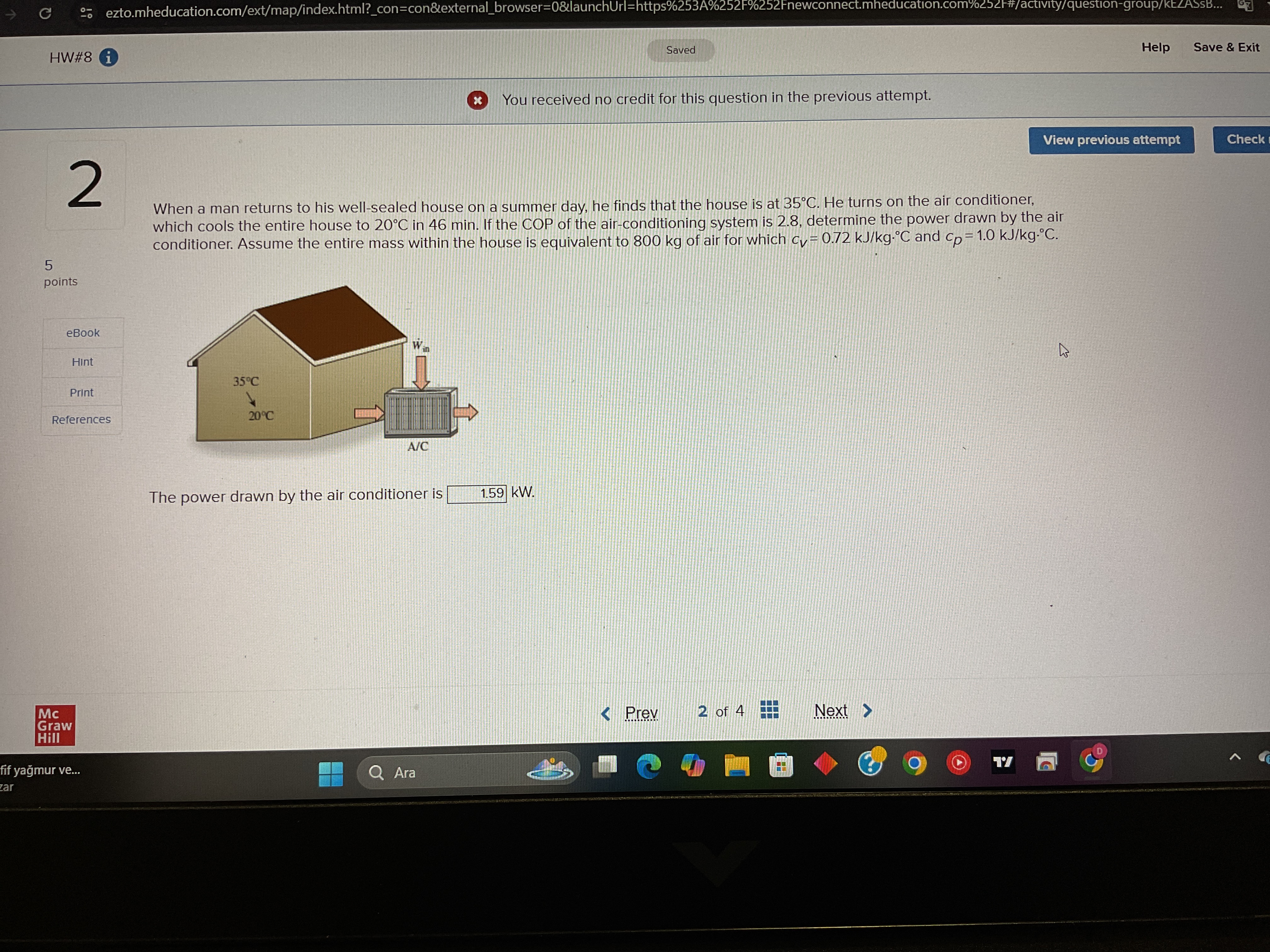 What is The power drawn by the air conditioner