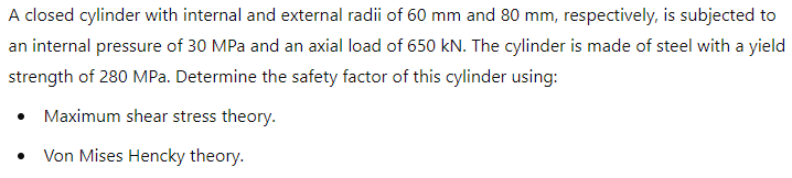 A closed cylinder with internal and external