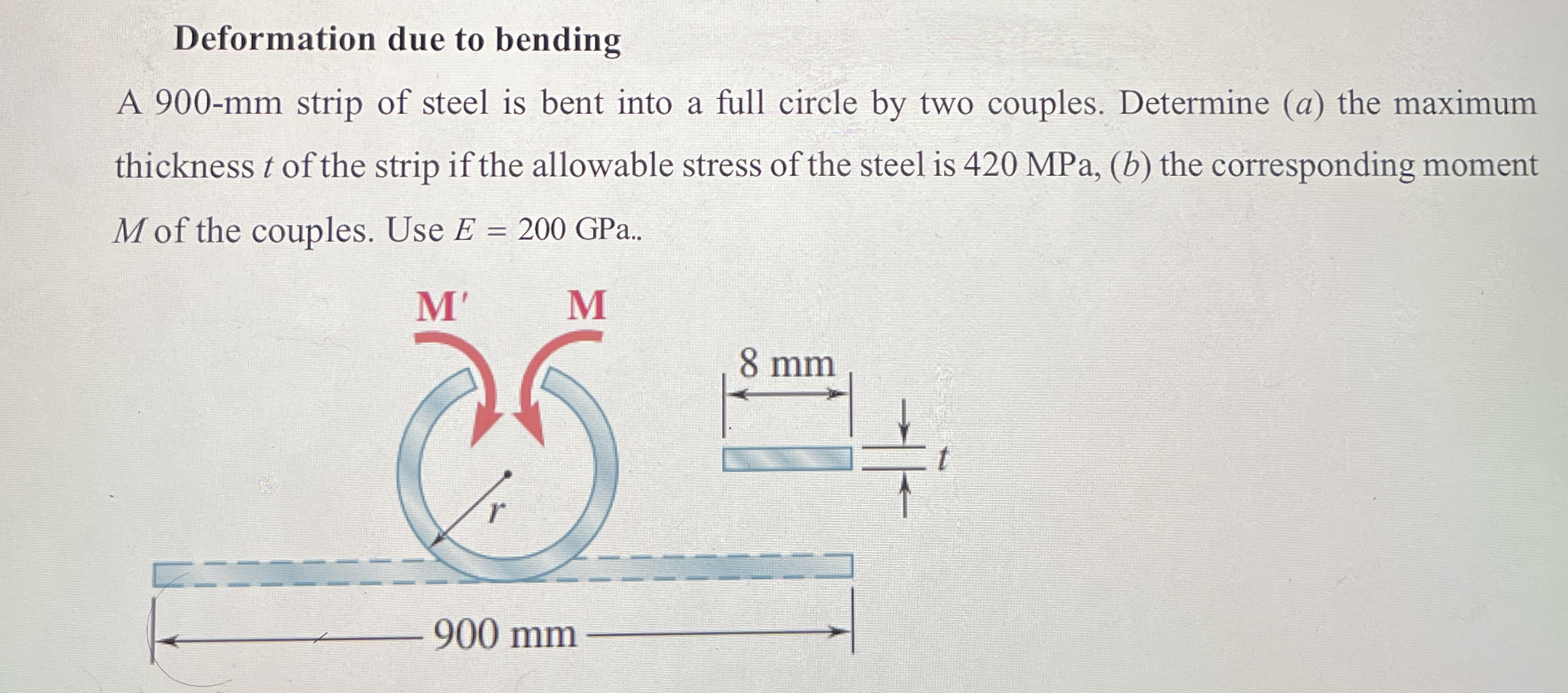 Deformation due to bending A 9 0 0 - m m strip of
