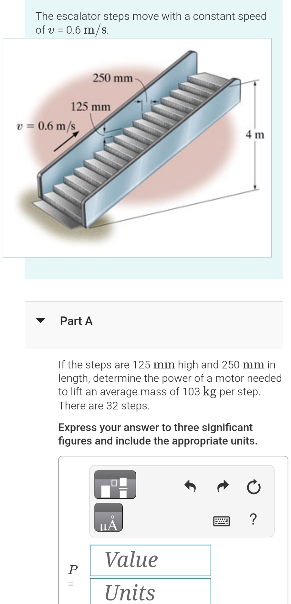 The escalator steps move with a constant speed of
