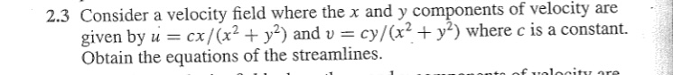 2 . 3 Consider a velocity field where the x and y