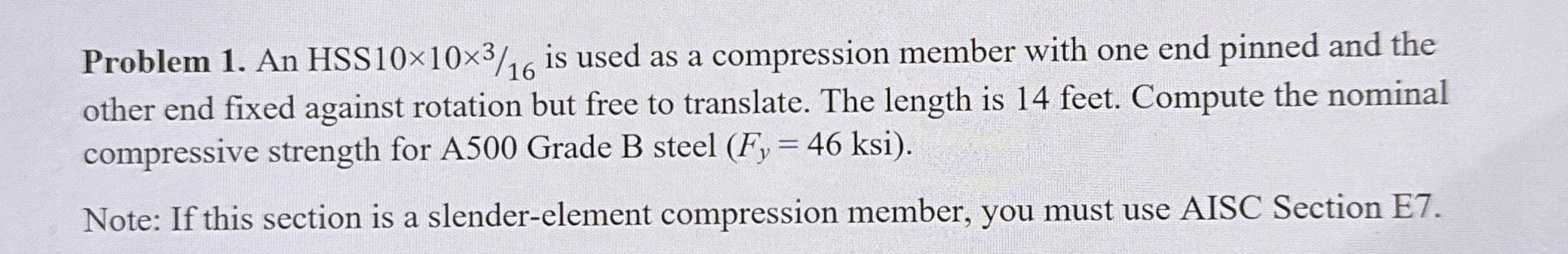 Problem 1 . An HSS 1 0 1 0 3 1 6 is used as a