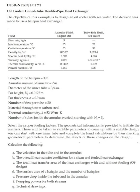 DESIGN PROJECT 7 . 1 Oil Cooler: Finned - Tube