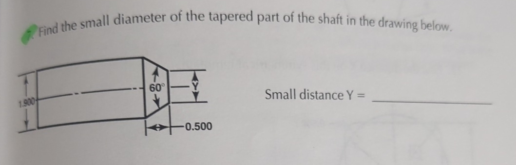 Find the small diameter of the tapered part of