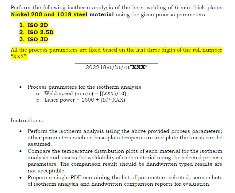 Perform the following isotherm analysis of the