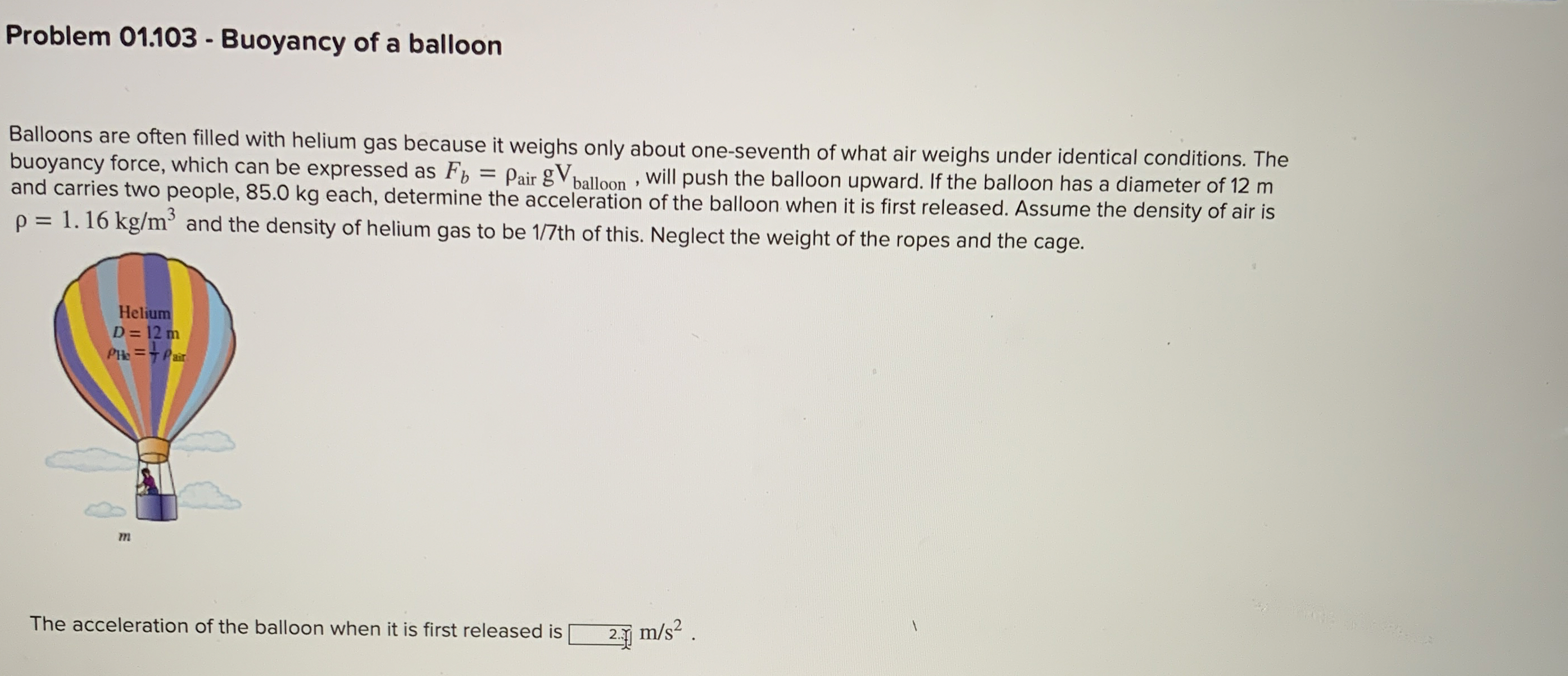 Problem 0 1 . 1 0 3 - Buoyancy of a balloon