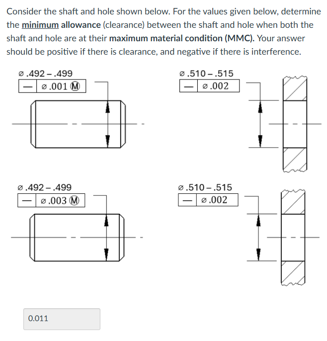 Consider the shaft and hole shown below. For the