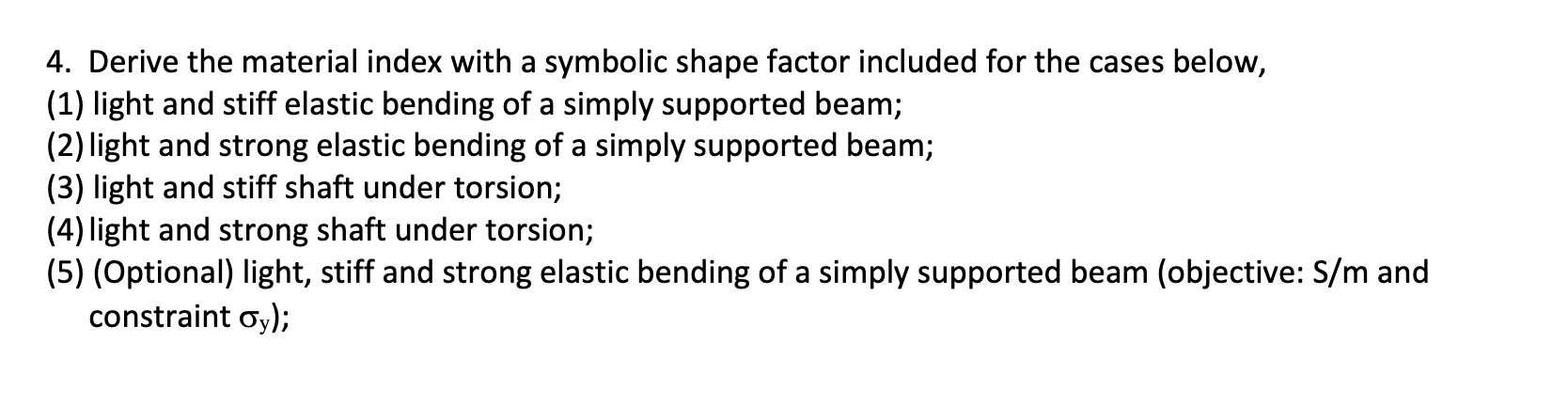 4 . Derive the material index with a symbolic