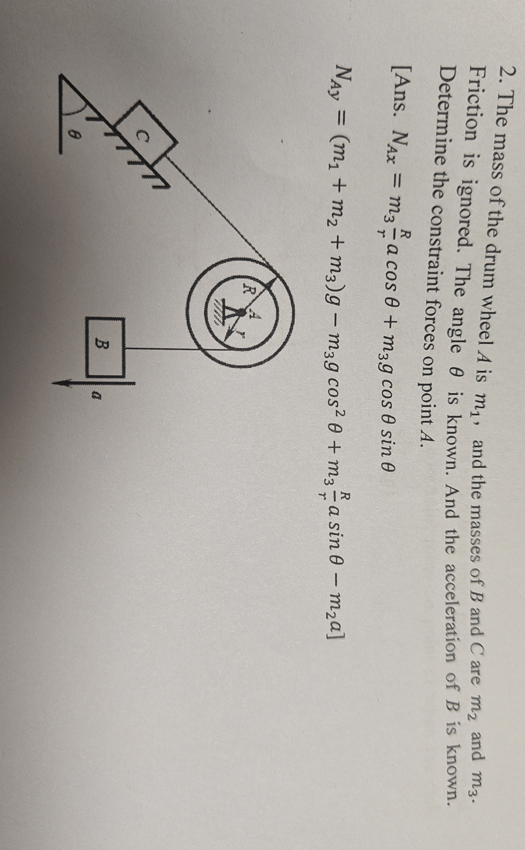 The mass of the drum wheel A is m 1 , and the