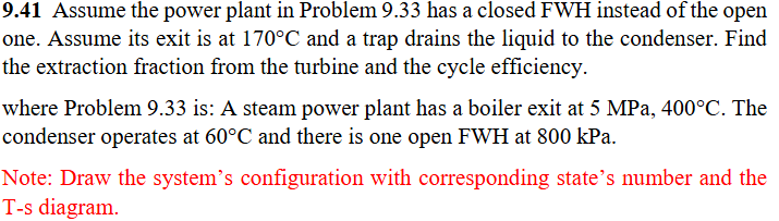 9 . 4 1 Assume the power plant in Problem 9 . 3 3