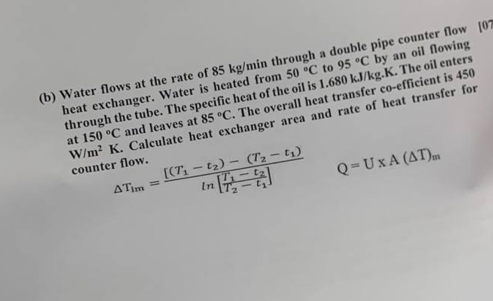 ( b ) Water flows at the rate of 8 5 k g m i n