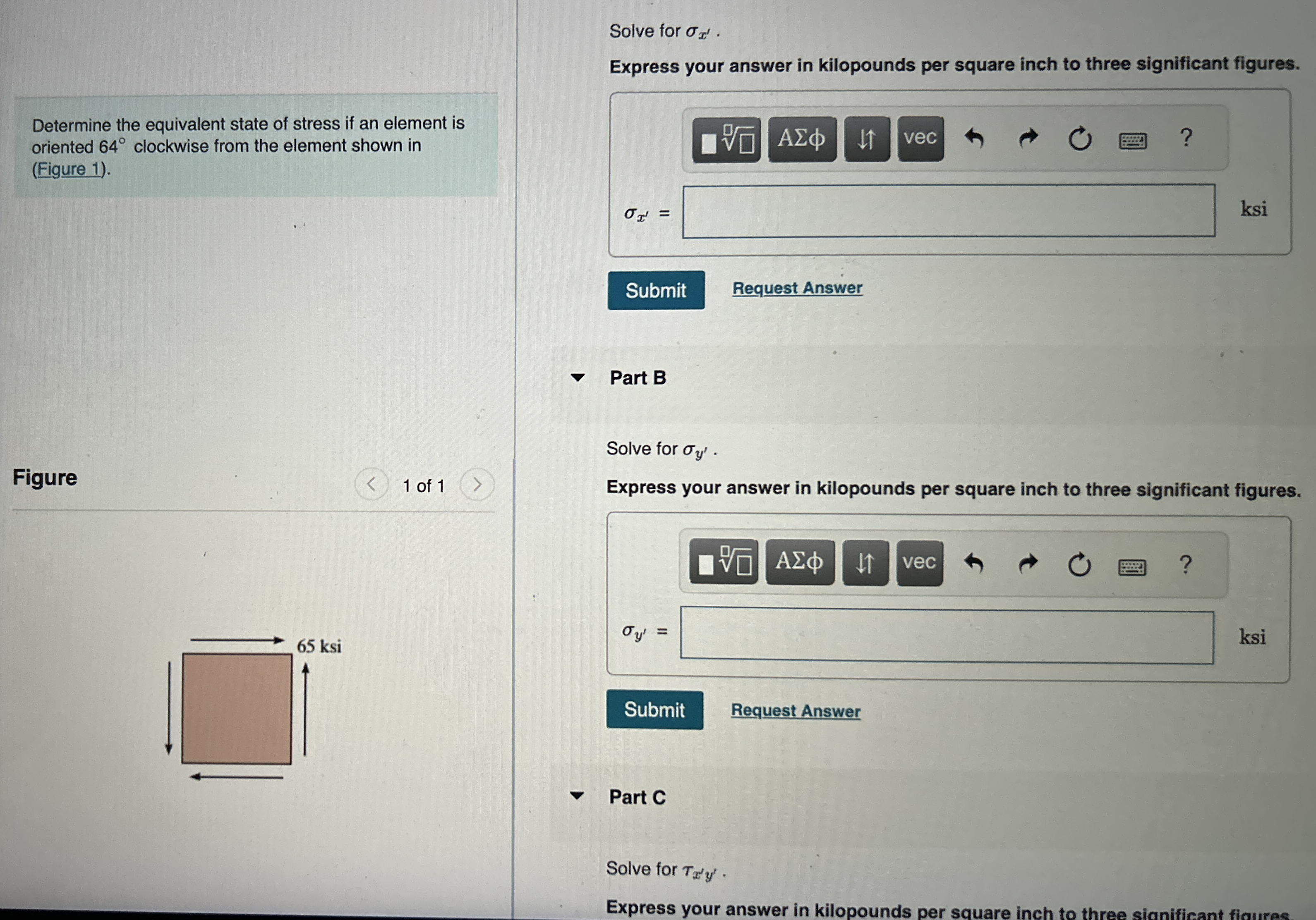 Determine the equivalent state of stress if an