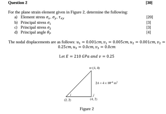 Question 2 [ 3 0 ] For the plane strain element