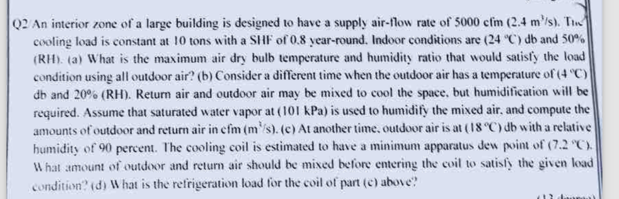 Q 2 An interior zone of a large building is