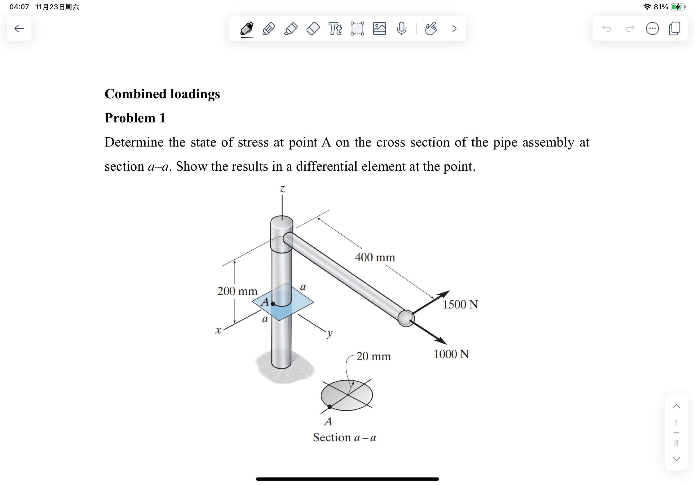 Combined loadings Problem 1 Determine the state
