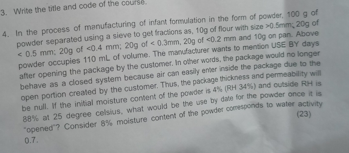 Write the title and code of the course. In the