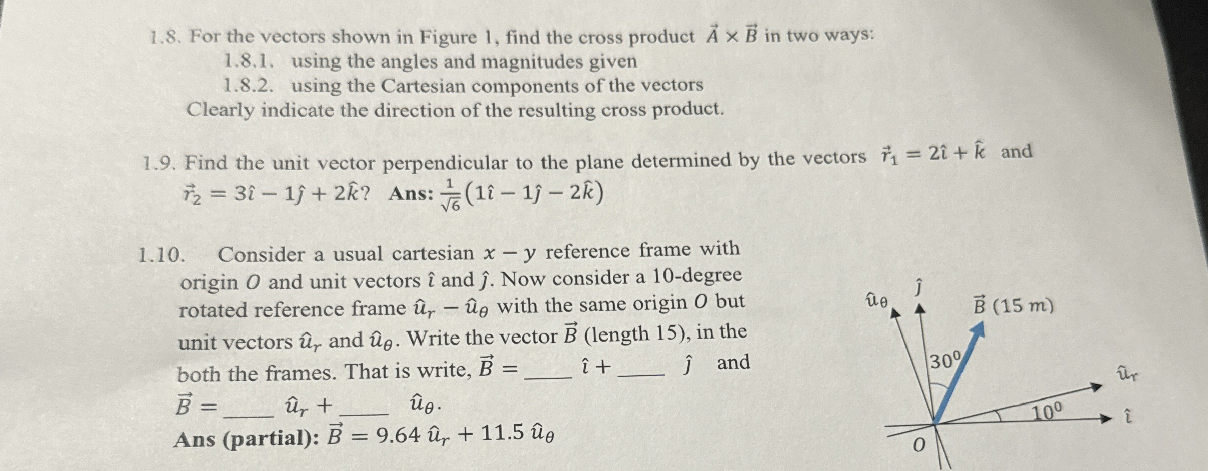 1 . 8 . For the vectors shown in Figure 1 , find