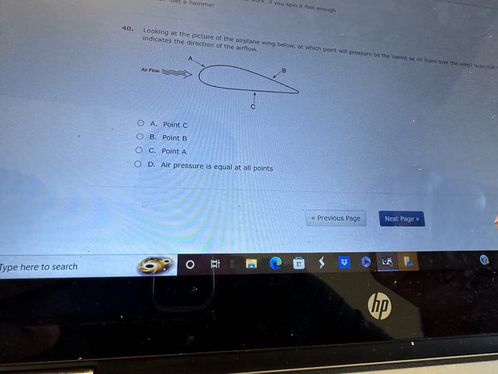 indicates the direction of the airflowA. Point \