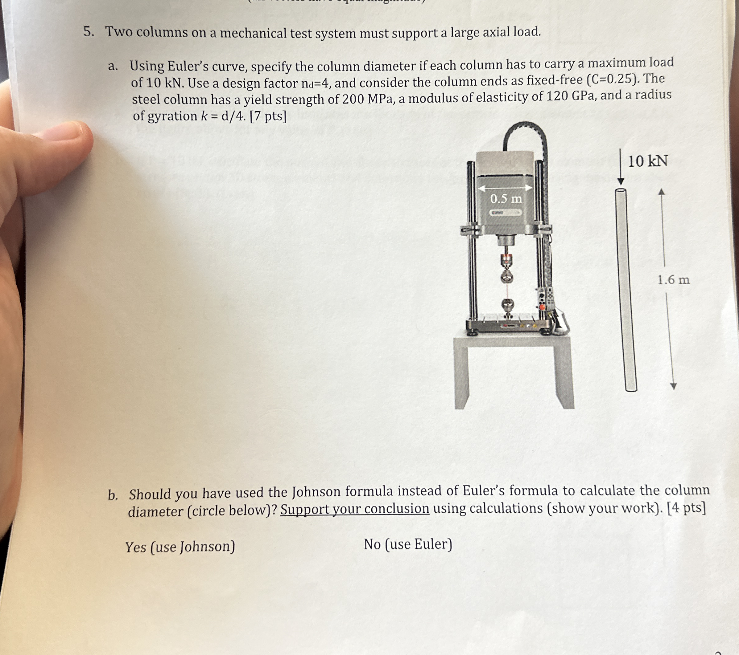 Two columns on a mechanical test system must