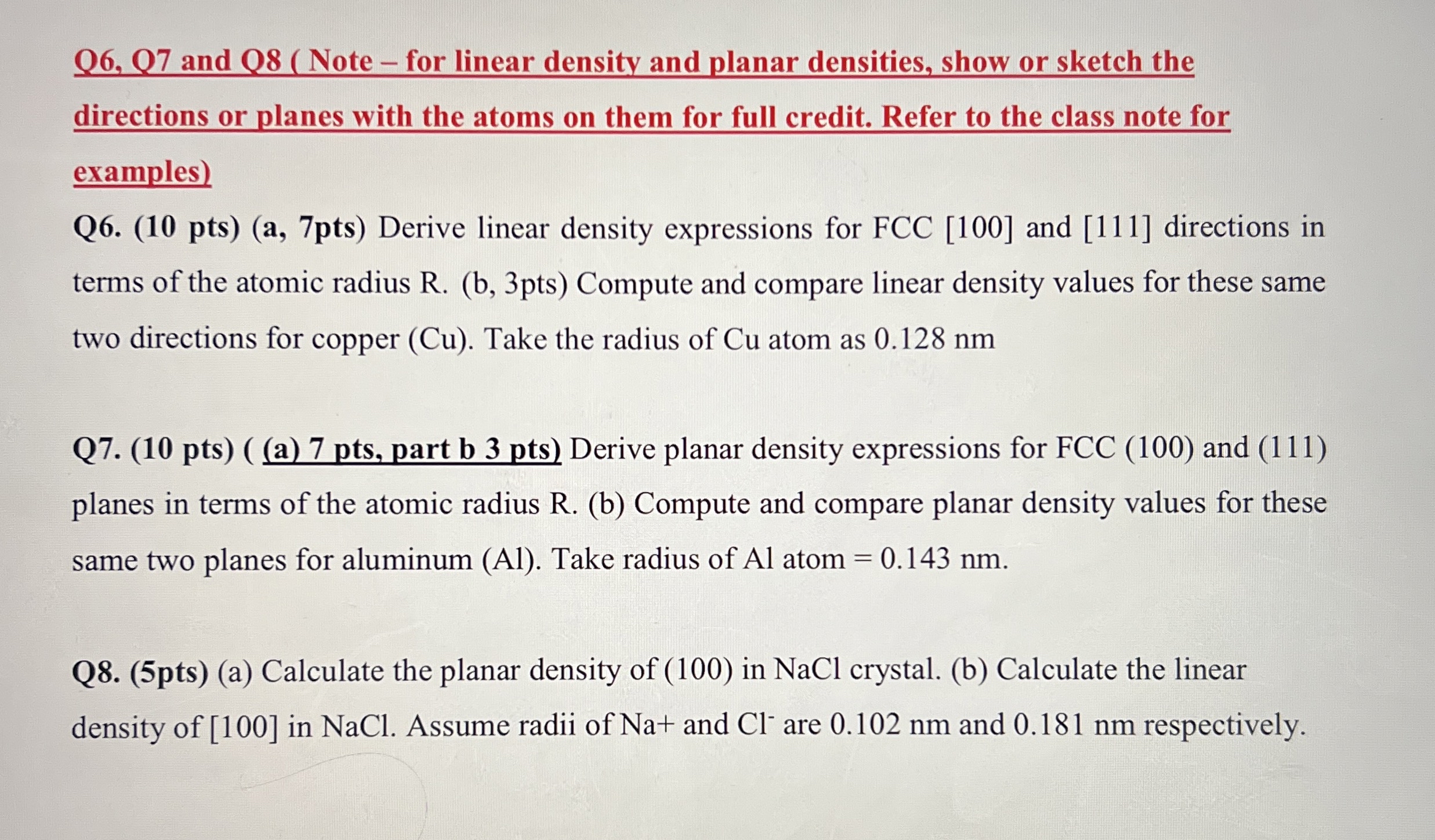 Q 6 , 0 7 and 0 8 ( Note - for linear density and