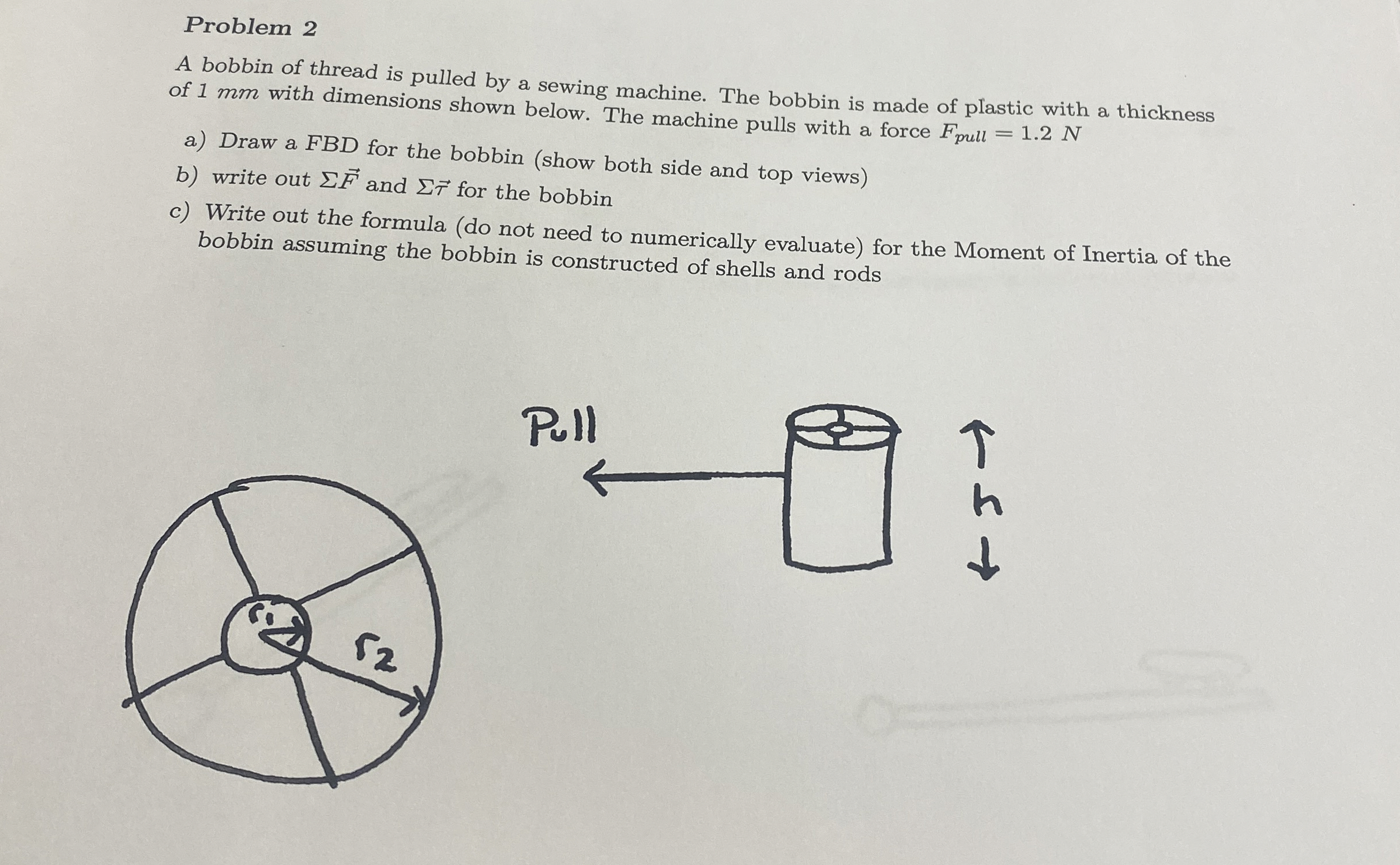 Problem 2 A bobbin of thread is pulled by a