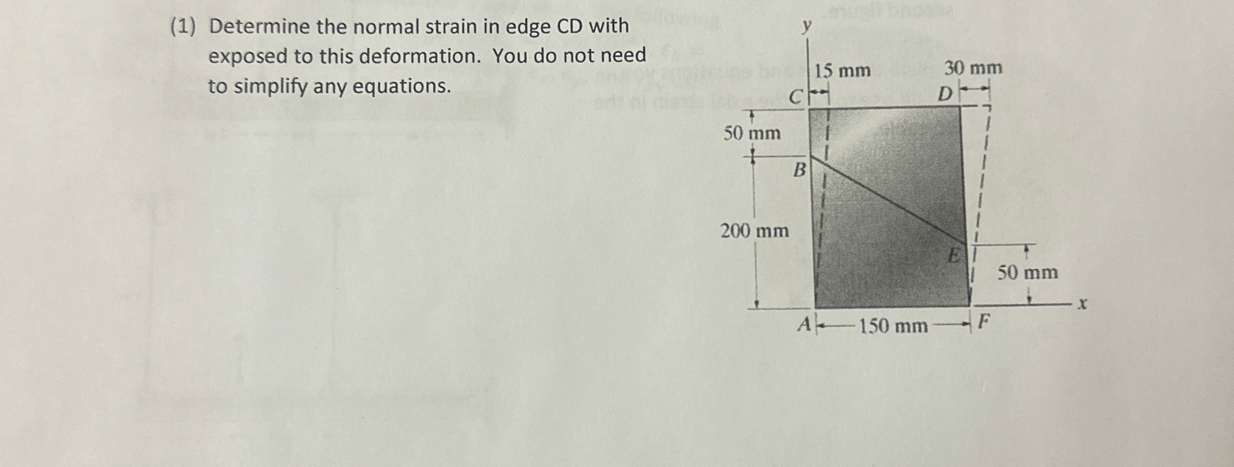 ( 1 ) Determine the normal strain in edge CD with