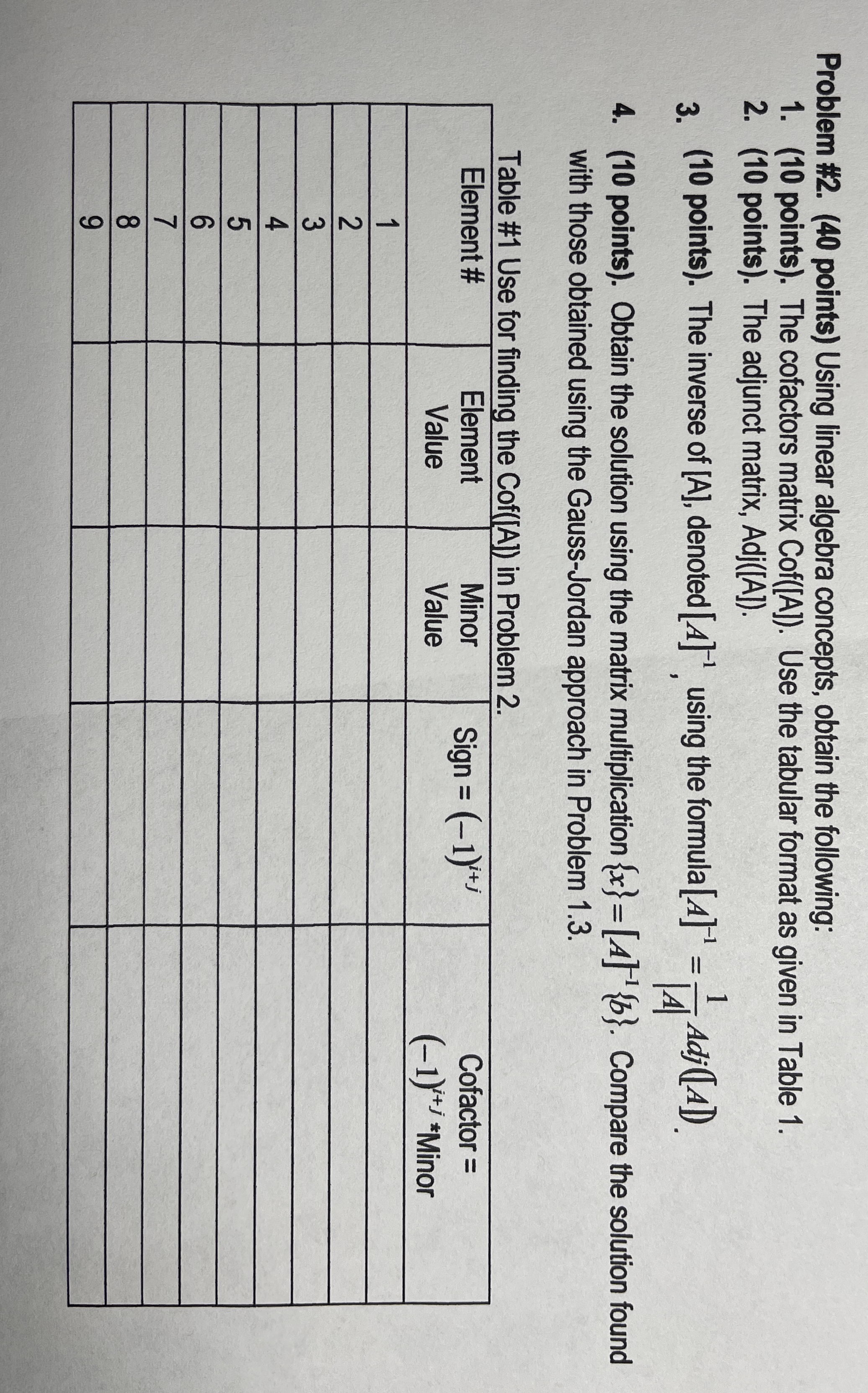 Problem # 2 . ( 4 0 points ) Using linear algebra